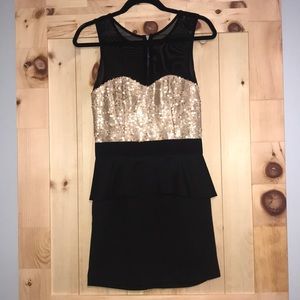 Like New! Gold Sequined Peplum Dress Size M